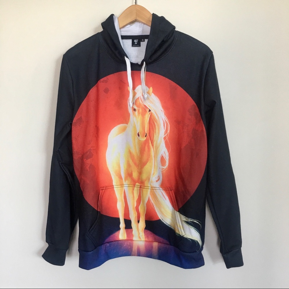 Unicorn Graphic Hoodie Sweatshirt - Black